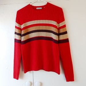 Marsh Landing Striped Ribbed Crew Neck Colorblock Pullover Cotton Sweater SZ L